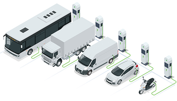 Electromobile charging station. Car, bus, truck, van, motorcycle. EV enclosures manufactured with aluminium 6082-t6